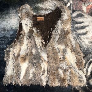 POL Faux Fur Vest in Brown White Gray Tones Music Festival Coachella Stagecoach